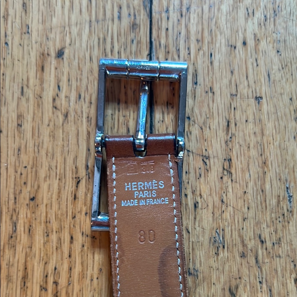 Hermes Brown Leather Belt with Silver Buckle